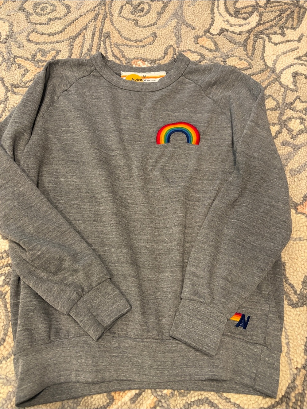 Aviator Nation Gray Crewneck with Rainbow Patch